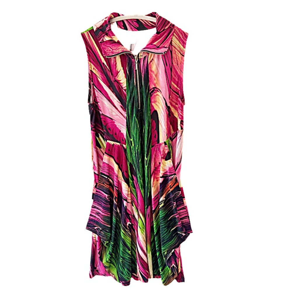Essex Poolside Cruise Wear Dress Knee Length Pink and Green Abstract Print Sz M